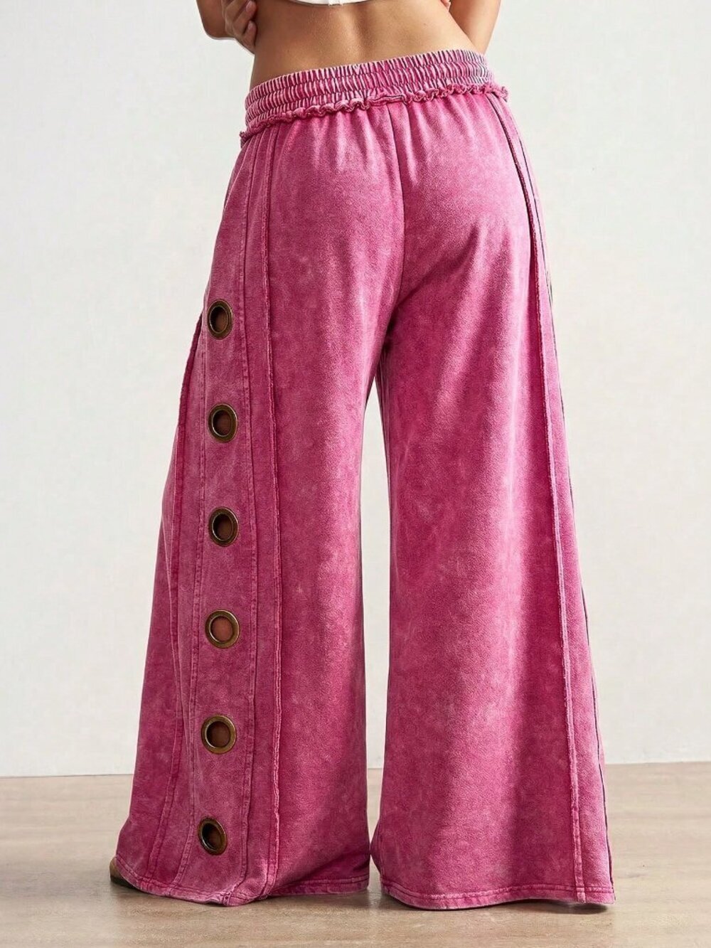 Hot Pink Casual Women's Knit Wide Leg Sweatpants - Picture 2 of 8